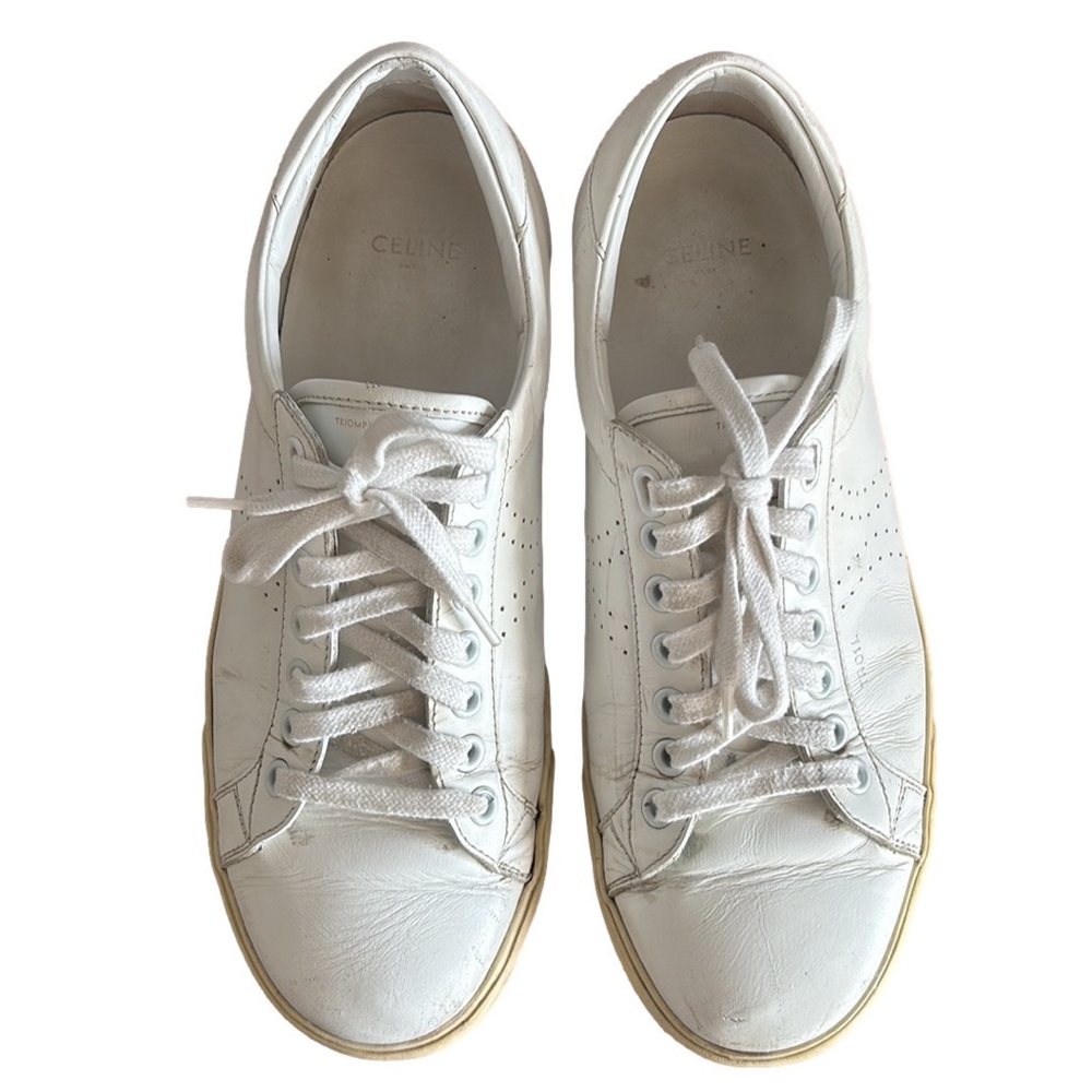 Celine Lace-up White Leather Sneakers size 9 Triomphe minimalist classic
